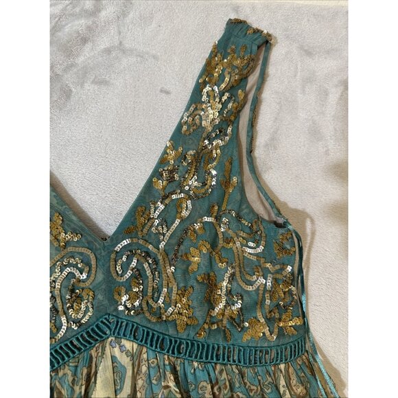 Ranna Gill Anthropologie Dress 8 Boho Paisley Sequin Embroidered Maxi Sleeveless - Picture 13 of 16